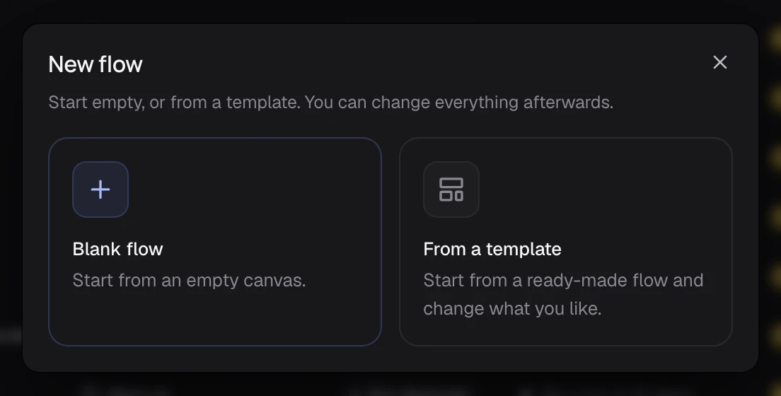 The New flow dialog with two choices: Blank flow and From a template