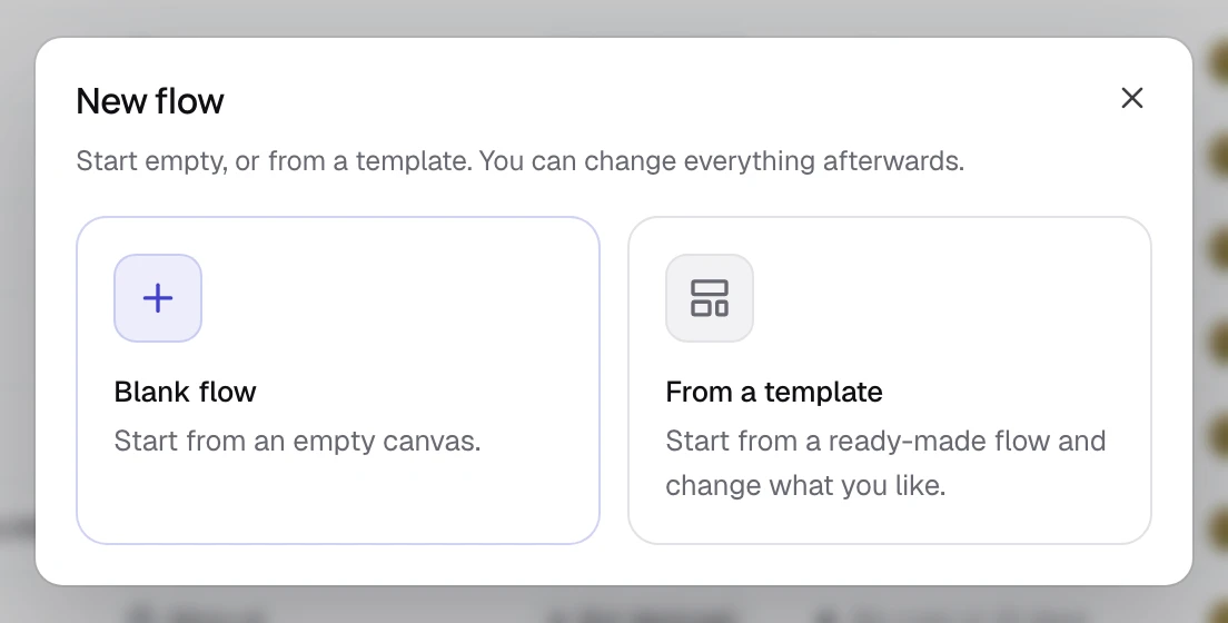 The New flow dialog with two choices: Blank flow and From a template